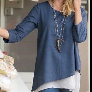 Soft Surroundings Top Womens Size PL Blue Layered Look